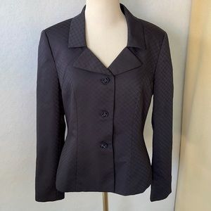 Le Suit Navy Blue 3 Button Diamond Pattered Blazer